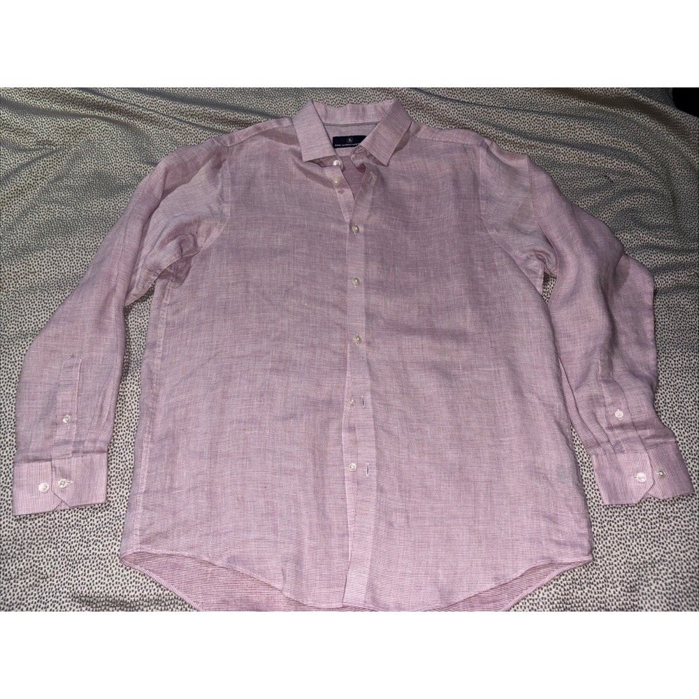 Hart Schaffner Marx Men's Textured Linen Blend Button Up Shirt Size Large